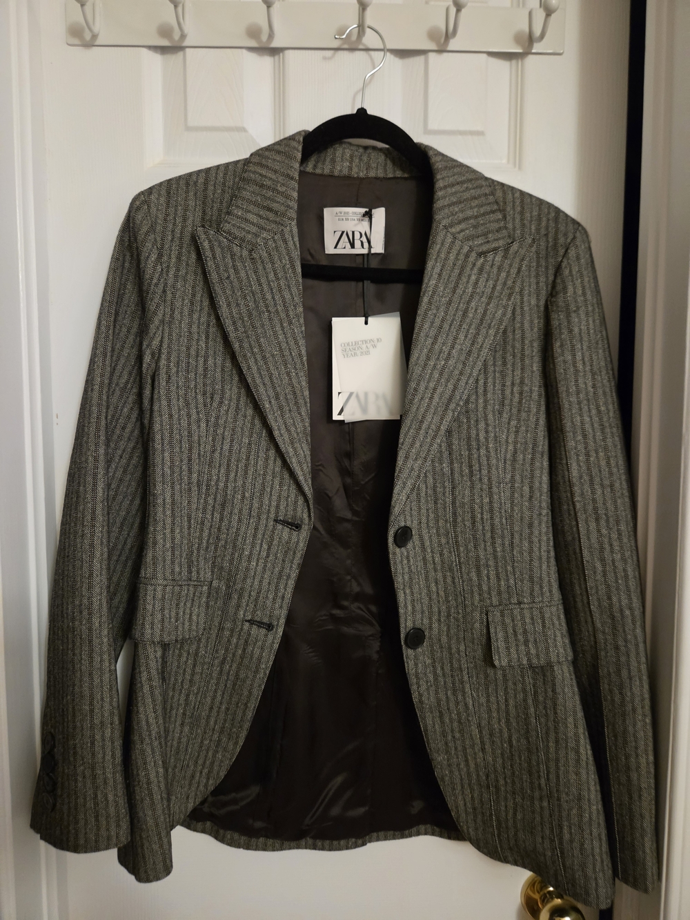 ZARA Men's Gray Pinstripe Wool-Blend Blazer